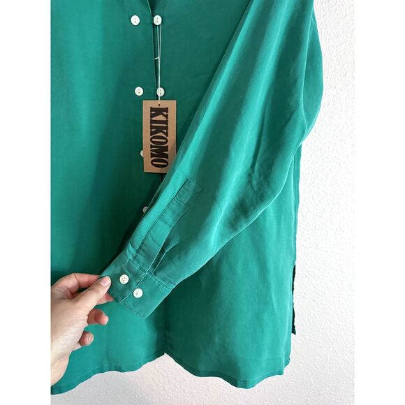 NWT Vintage KIKOMO 100% Silk Green Button Up Womens Size Small - Picture 4 of 8